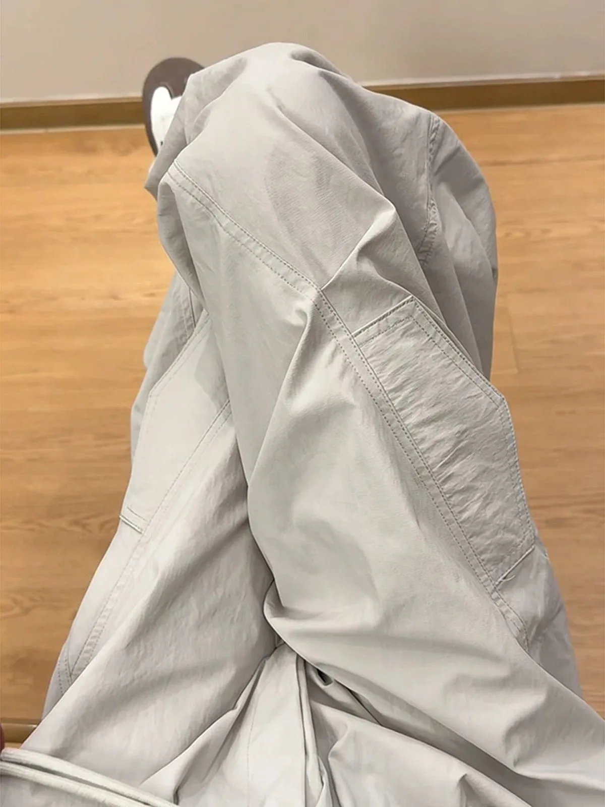 Light Grey Quick Dry Deconstructed Paratrooper Workwear Pants Men Women Thin American Functional Fleece Wide Leg Trendy