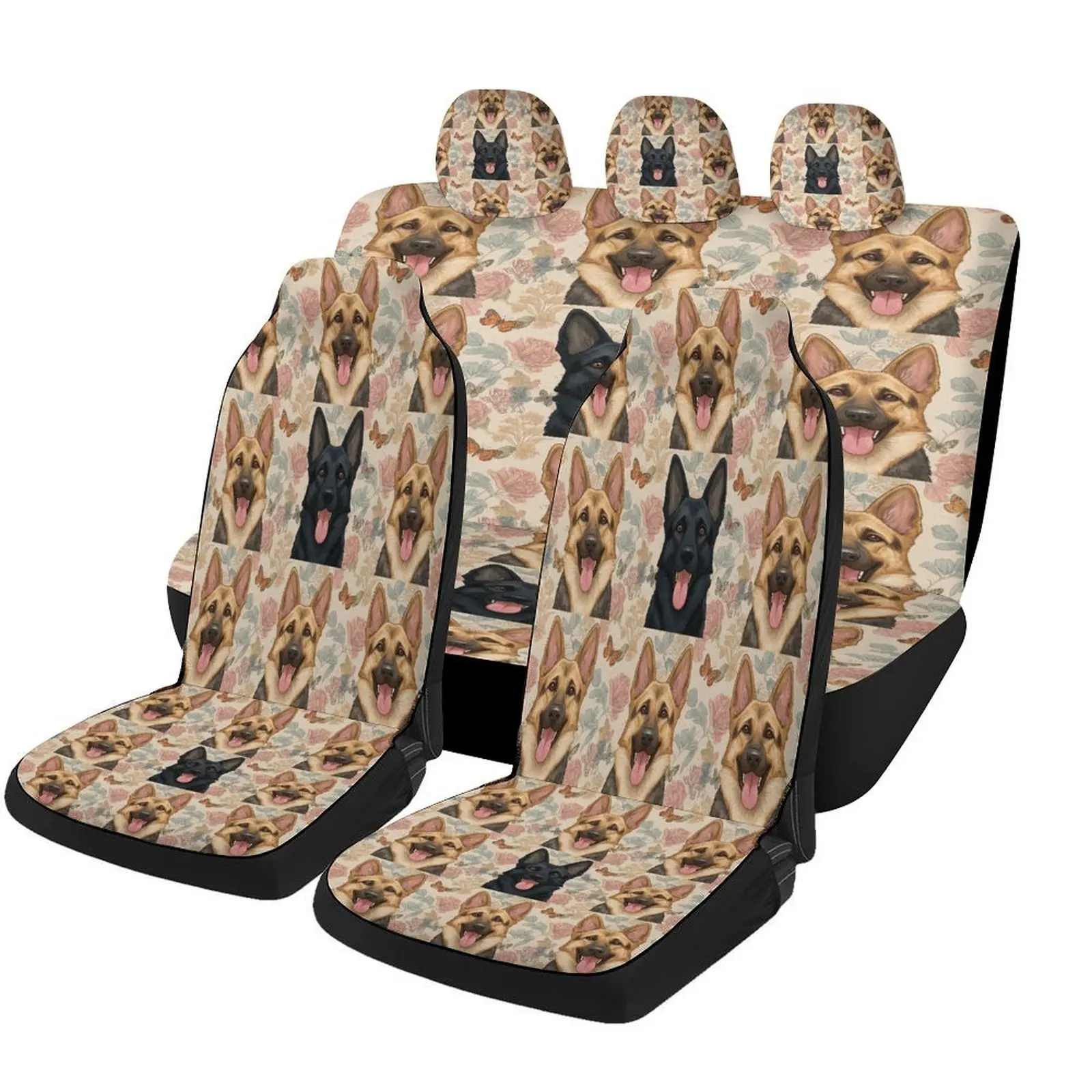 German Shepherd Grid Designed Car Seat Covers Set For Most Cars, Trendy Breathable Decorative Car Seat Protector Covers Full Set