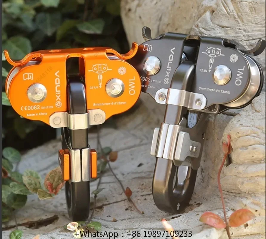HOTSALE, nueva polea doble, línea de cremallera cruzada, ruedas gemelas para cuerda, polea de escalada de seguridad, trabajo en altura, alta calidad