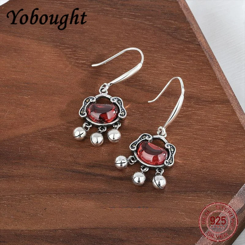 

НОВЫЕ серьги из стерлингового серебра S925 Bell Ruyi с замком безопасности и кисточками, женские серьги высокого класса с красным гранатом