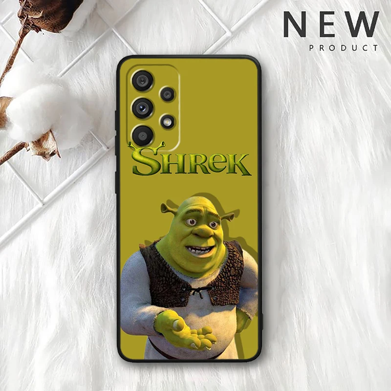 Kreskówka śmieszne Shrek dla Samsung Galaxy A73 A72 A55 A54 A53 A52S A34 A33 A32 A24 A15 A05S TPU czarne etui na telefon