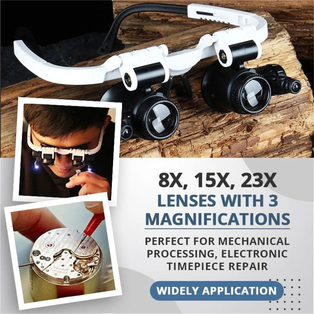 Led Glasses Magnifier 8x 15x 23x Dual Lens Head Mounted Eye Magnifier With Led Lights For Electronic Watch Repair