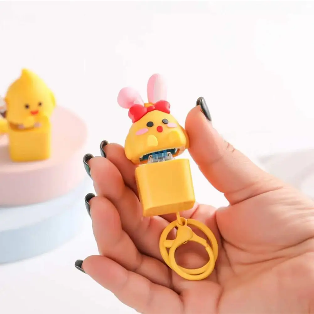 Yellow Chick Wooden Fish Keyboard Keychain Electronic Luminous Mechanical Keyboard Keychain Merit +1 LED Lamp