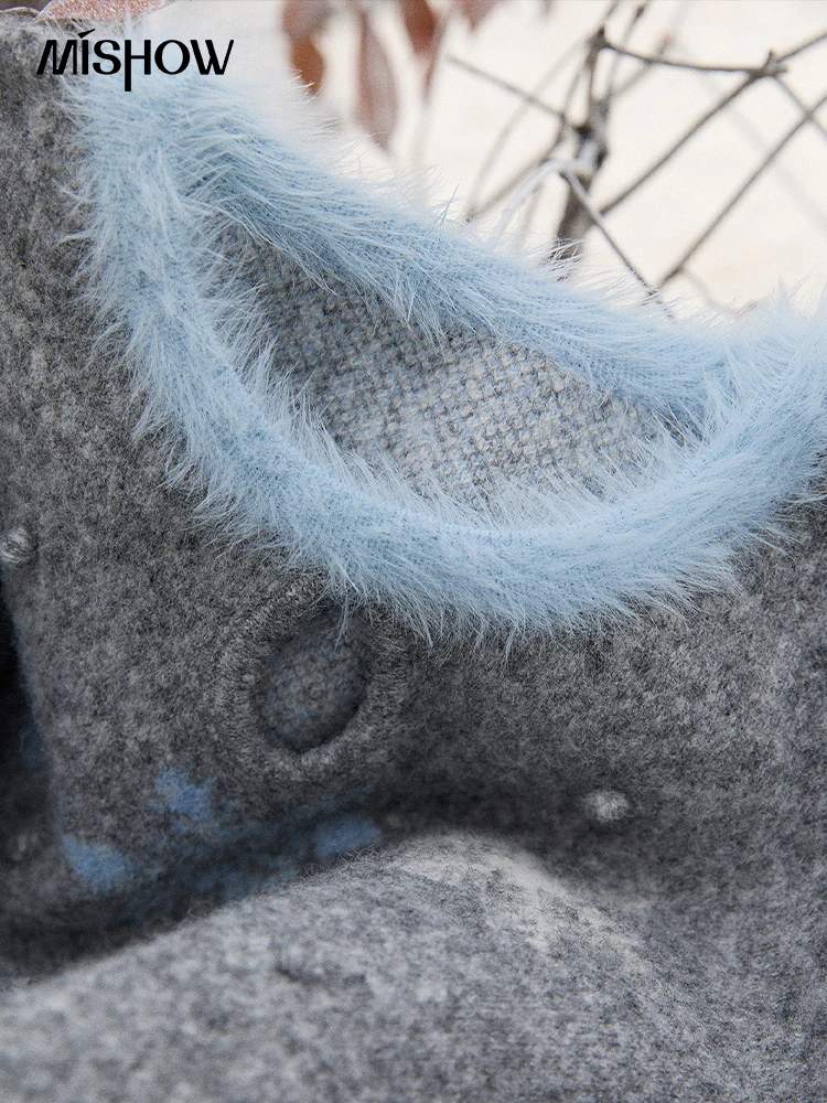 MISHOW Frau Grau Pullover Rock Anzug 2025, Winter Mode Rundhals Langarm Pullover Gestrickte Mini Rock Anzug Frau MXE51T1406