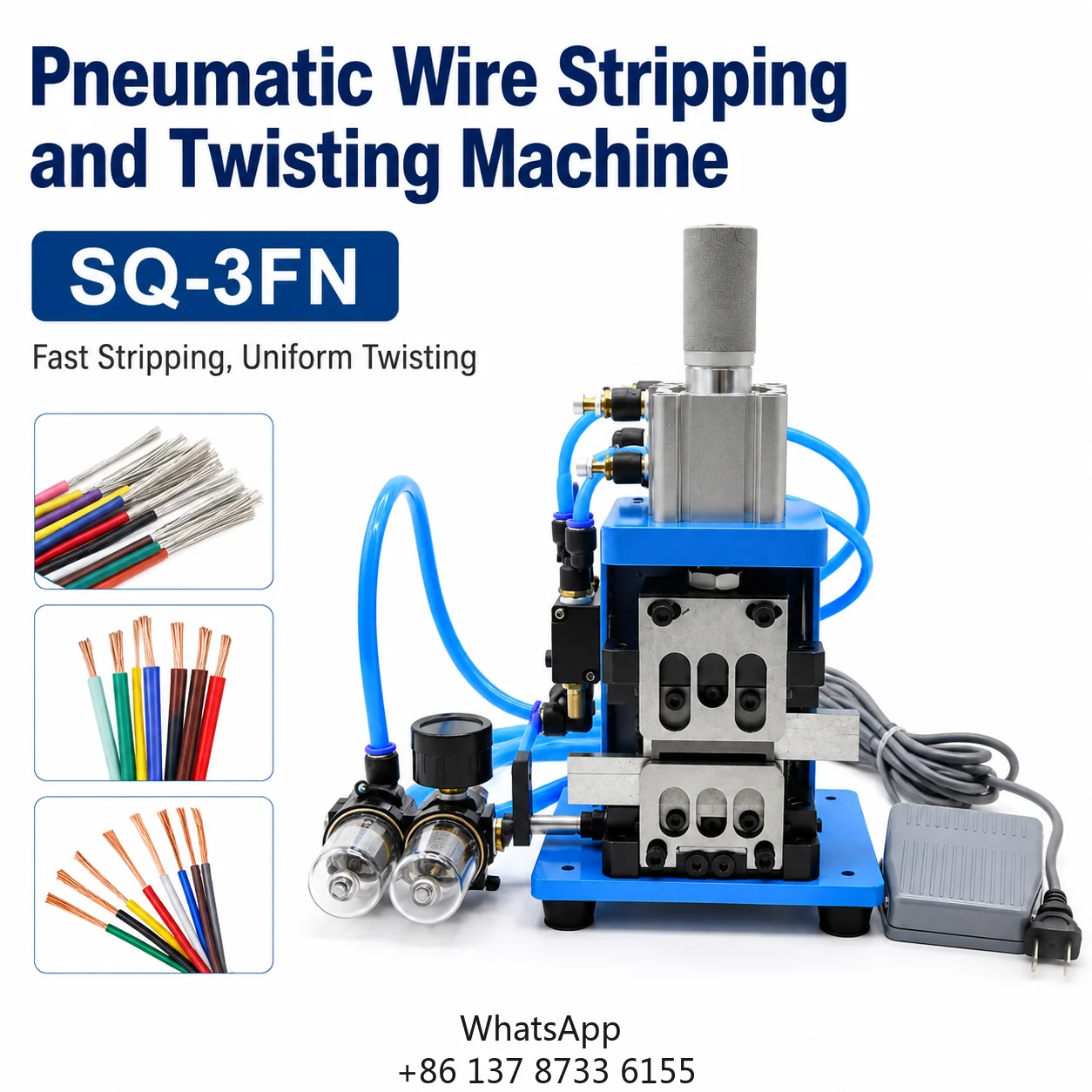 SQ-3FN Qilin Brand Air Pressure Stripping Twisting Machine 4-7.5 Kgf/cm 0.1-0.75 Sq Mm 4-20 Mm Length 30-120 Cycles/min