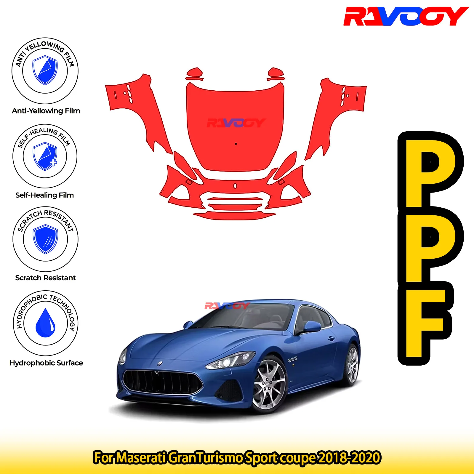 

For Maserati GranTurismo Sport coupe 2018-2020 Glossy Matte Black Precut front PPF Kit Paint Protection Film