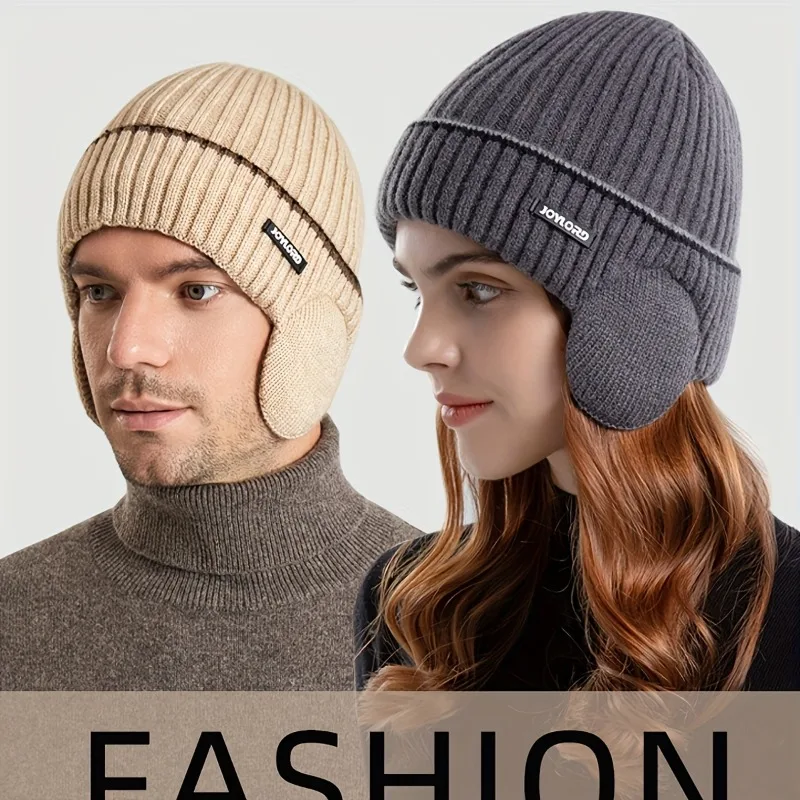 Unisex Winter Everyday Cold-Protection Fleece-Lined Thick Knit Hat, Wool Hat with Ear Protection