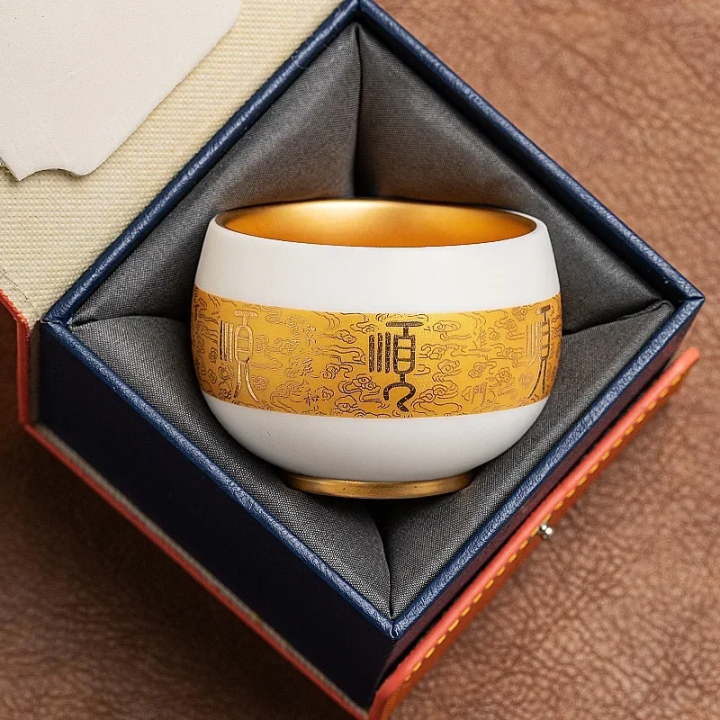 Mutton Fat Jade Master Tea Cup Ceramic Tea Cup Shunshun Gilt Kung Fu  Single Pair  Companion Gift Chinese Ceramic