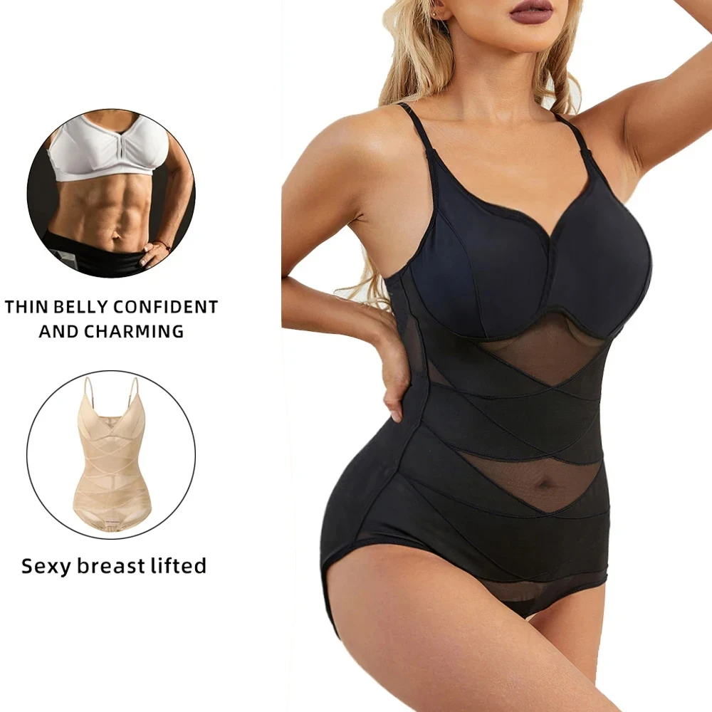 Women Bodysuit Briefs Full Body Shaper Underwear Seamless Sexy Tummy Control Shapewear Mesh Slimming Flat Belly Underbust Corset
