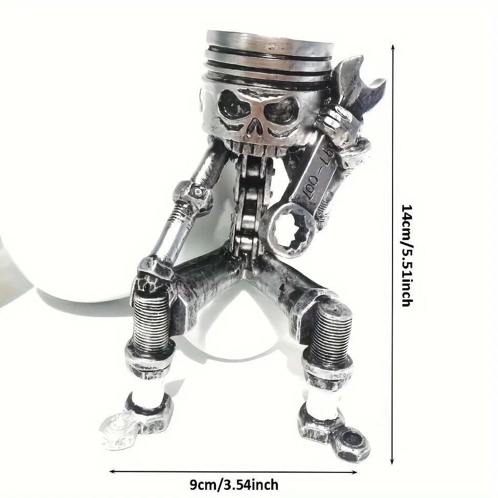 Resin Carved Piston Skull Face Sculpture Compact Mechanical Punk Style Figurine Handmade Art Figurine Decorative Accessory Gift