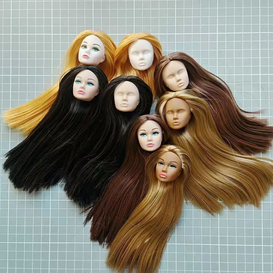 New Design 1/6 Doll White/Black Skin Doll Head Accessories Supermodel No Make-up Head FR Practice Makeover Doll Head With Hair
