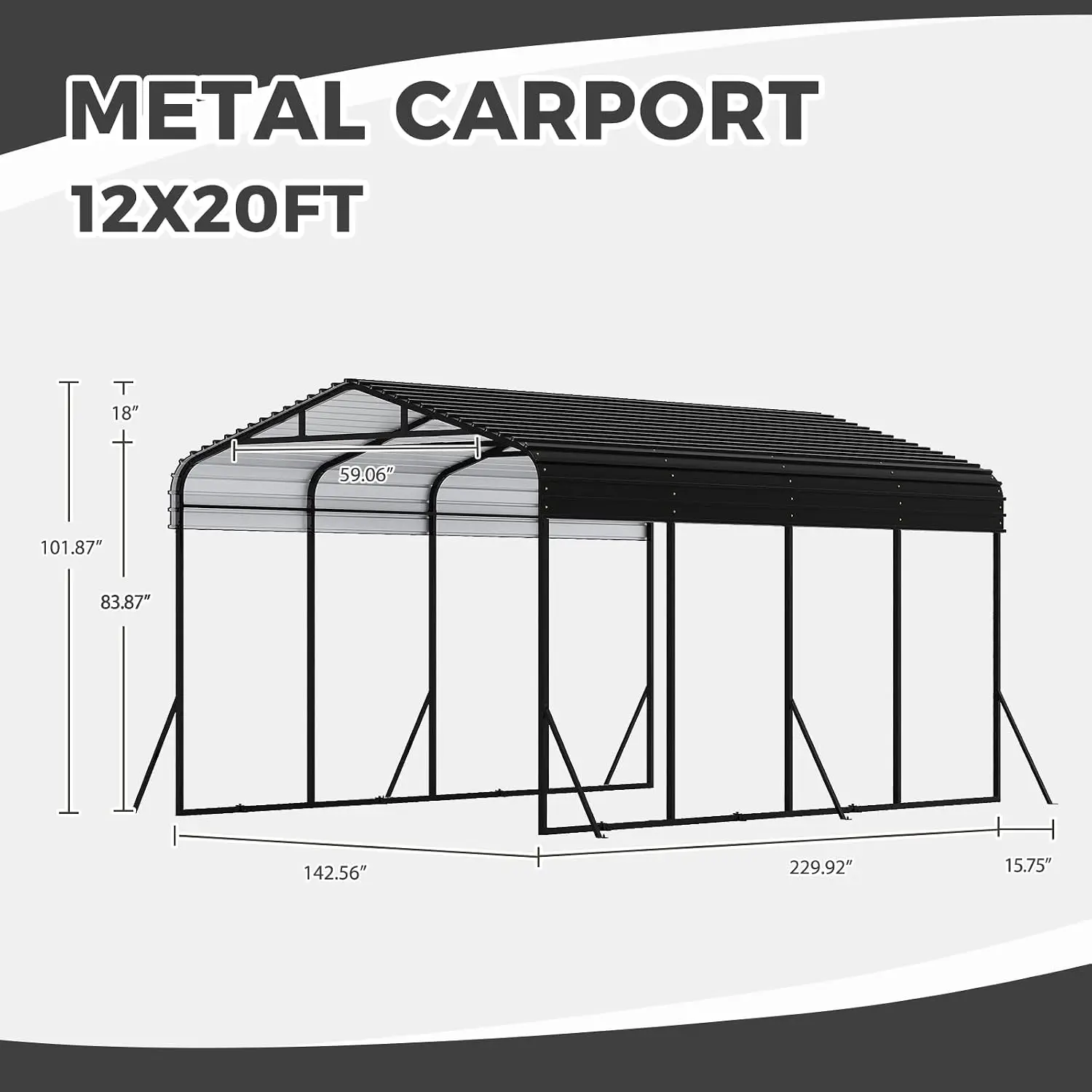 12x20 FT Metal Carport, Garage with Updated Frame Structure, Galvanized Steel Roof and Enhanced Base Canopy, Metal, Customized