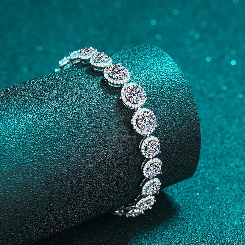 D Color VVS1 Round Cut Moissanite Tennis Bracelet for Women 925 Sterling Silver 18K White Gold Plated with GRA Certificate Fine