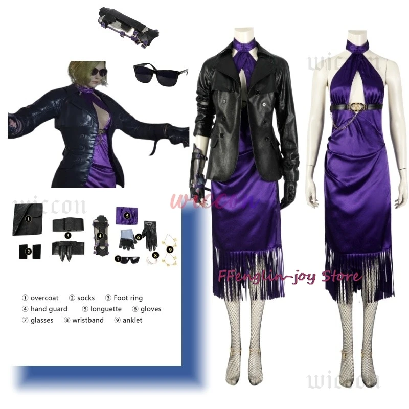 ATekken8 disfraz de Nina Williams, traje de batalla de juego, vestido morado Sexy para mujer, conjunto de chaqueta de cuero PU negro, disfraces de Halloween