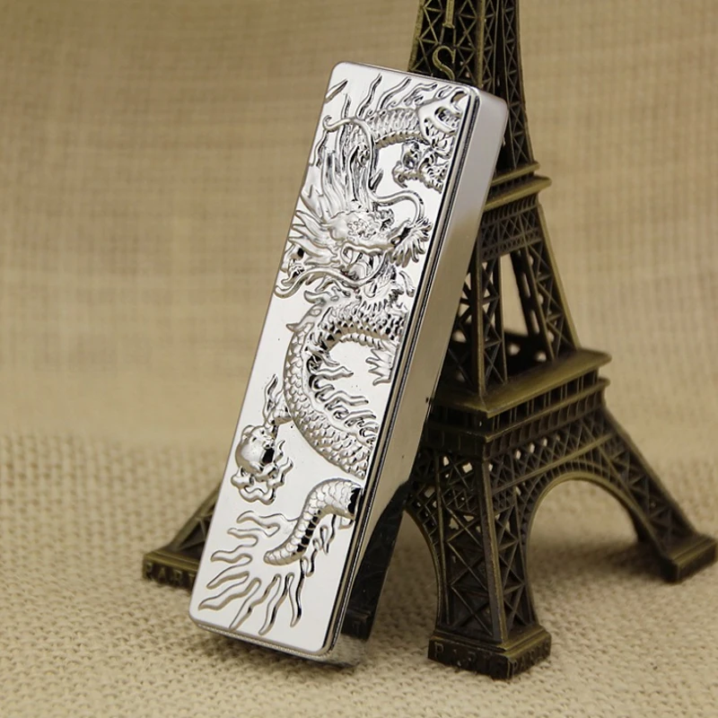 2023 New Metal Embossed Dragon Direct Charge Windproof Lighter Personalized Gold Bar Shape Inflatable Lighter Smoking Tool