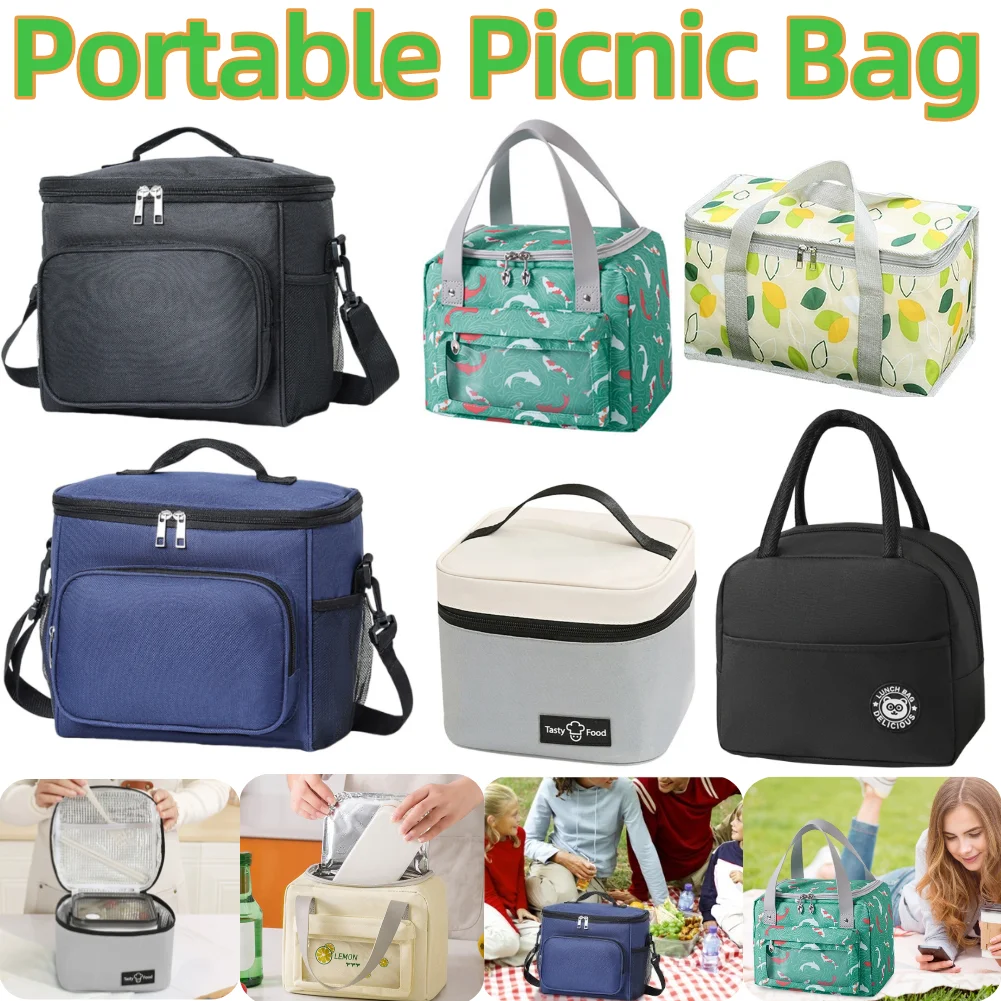 Food Thermal Box Large Capacity Lunch Box Insulation Bag with Adjustable Shoulder Strap Insulated Lunch Bag for Camping Picnic