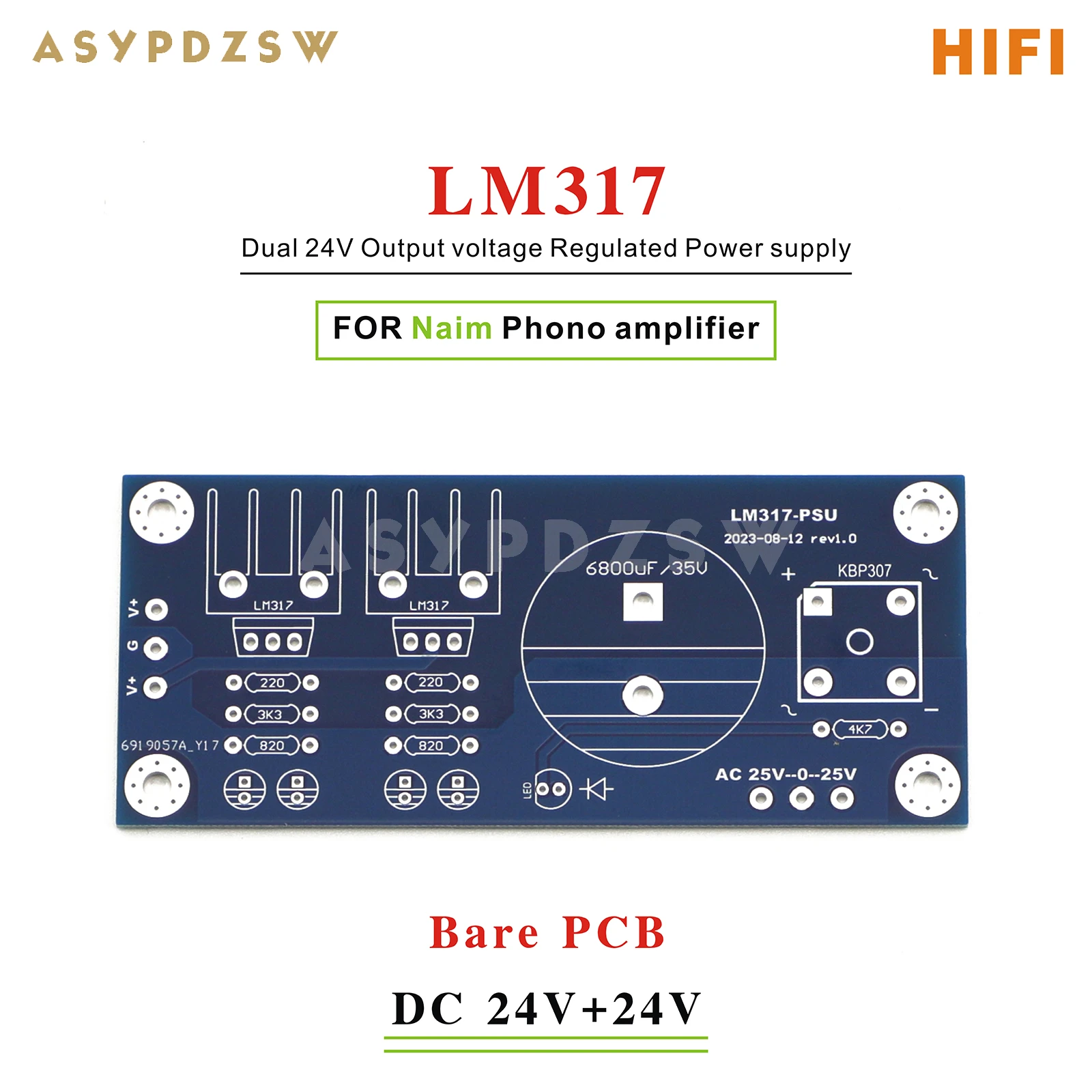 

LM317-NAIM HICAP Regulated power supply Bare PCB For NAIM Phono amplifier 24V+24V