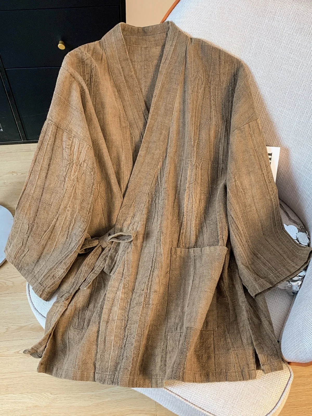 

Retro Chinese Sle Cotton Linen irt Jaet Women's Spring Autumn V-ne Belted Improved Hanfu Linen Top