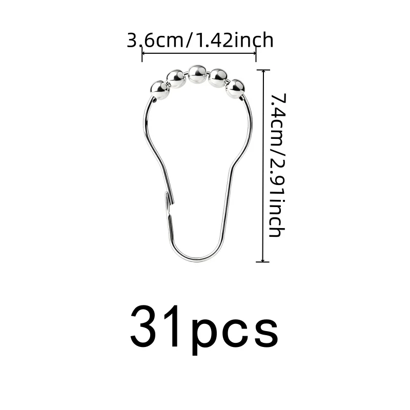 31 pcs Ball Gourd Shower Hooks with Smooth Roller, Anti-Fall Bedroom Curtain & Bathroom Shower, Easy Slide No Jam