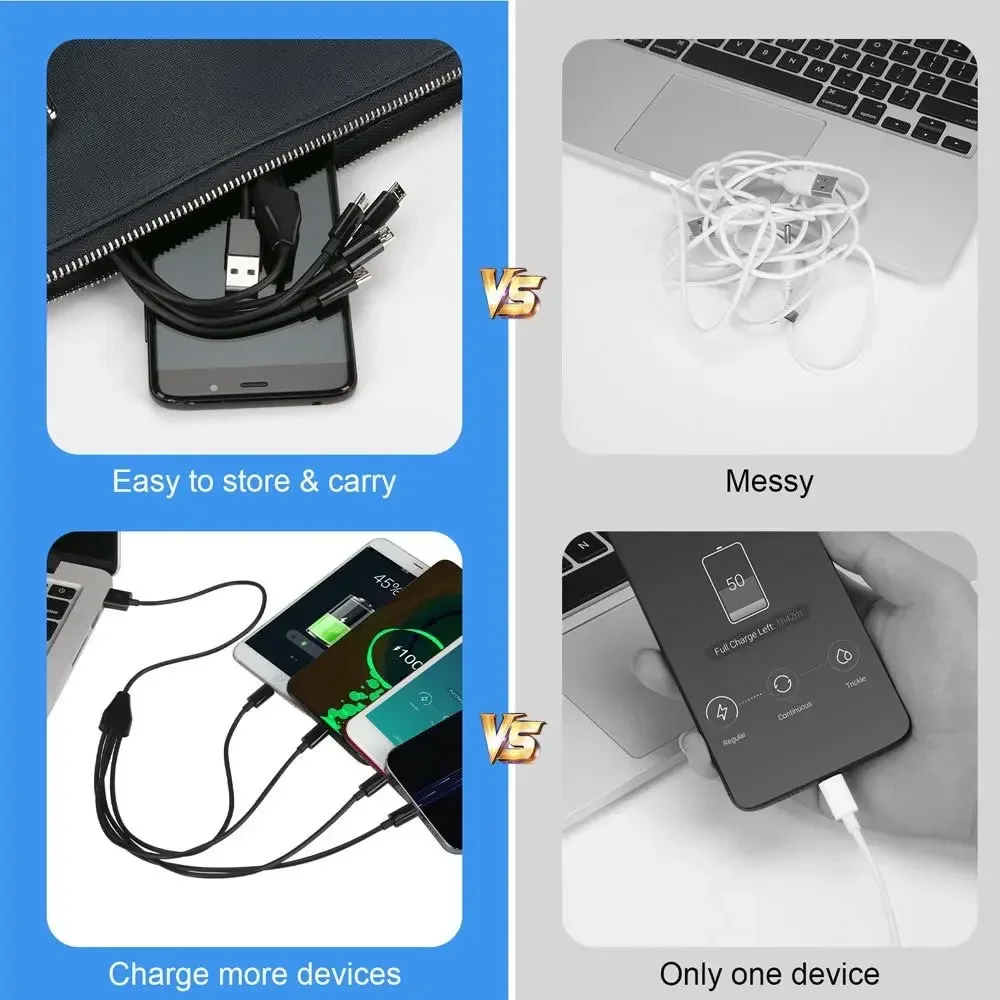 50cm USB-C to Type-C Multiple Charging Cord 20cm USB to 4 in 1 Micro USB Splitter Adapter Cable 5V 4 Port Type C Splitter Cable image 3