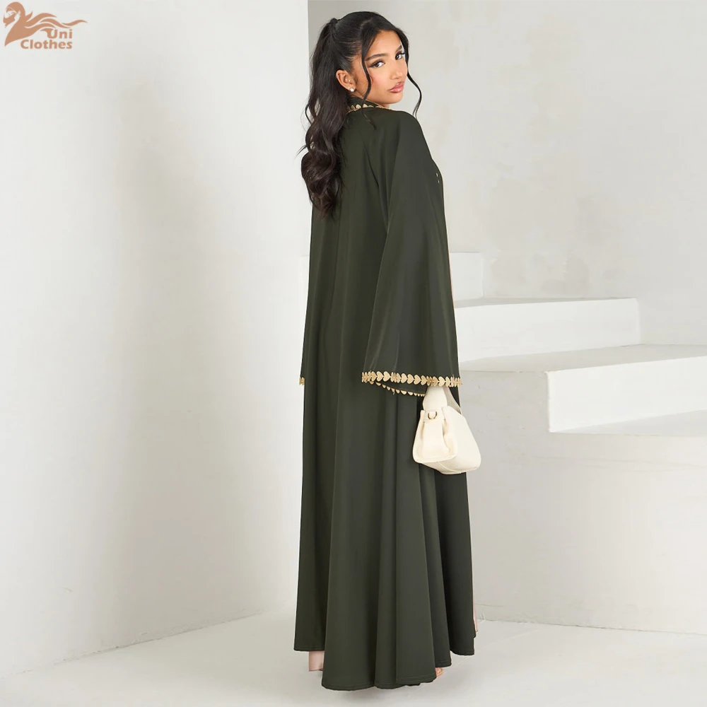 

2025 Eid New Fashion Applique Open Abaya Dubai Cardigan Kimono Abaya Muslim Long Sleeve Maxi Dress Modest Muslim Women Abaya