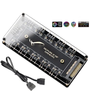 5V 3 PIN ARGB RGBW ASUS AURA SYNC 용 케이블 10 허브 스플리터 SATA 전원 확장 케이블 어댑터 LED 스트립 라이트 라이트 PC RGB 팬 냉각기 6 최고의 판매 ASUS AURA SYNC HUB- №2