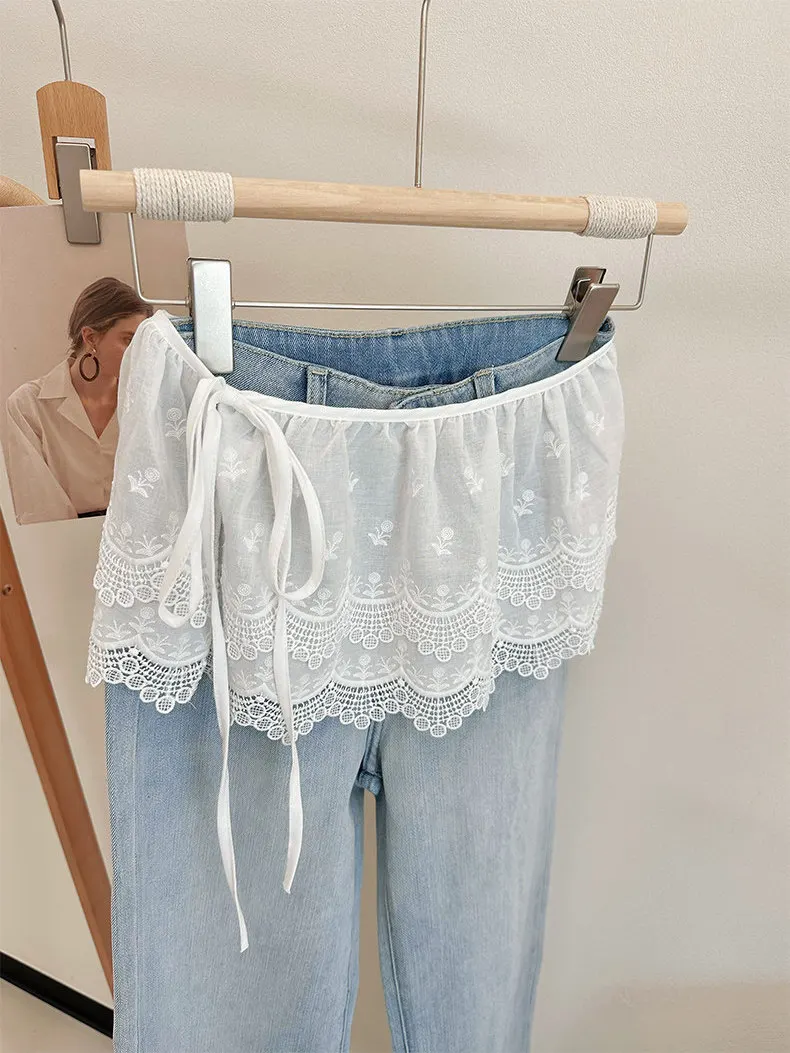 

Юбка с кружевной отделкой для женщин, универсальная, на все сезоны, молодежная, для многослойных образов, базовая, короткая, в корейском стиле, для повседневной носки