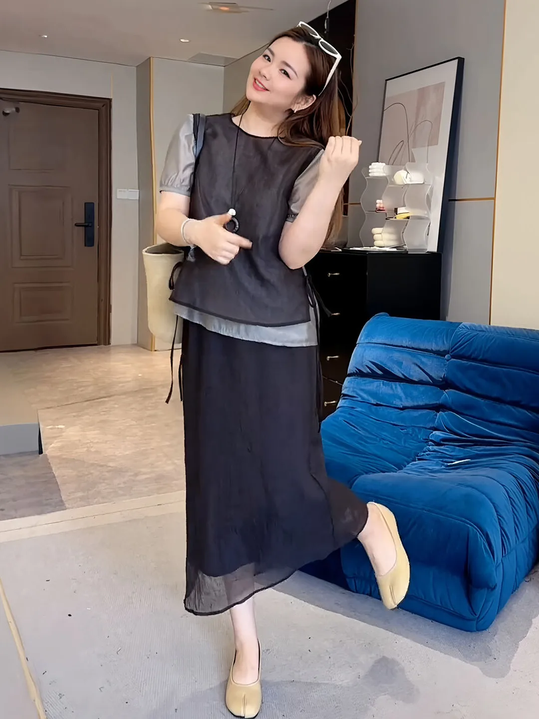 plus Size Fashionable Two-Piece Set Short Sleeve Top High Waist Skirt Slimming Summer Outfit Women's Complete Ensemble