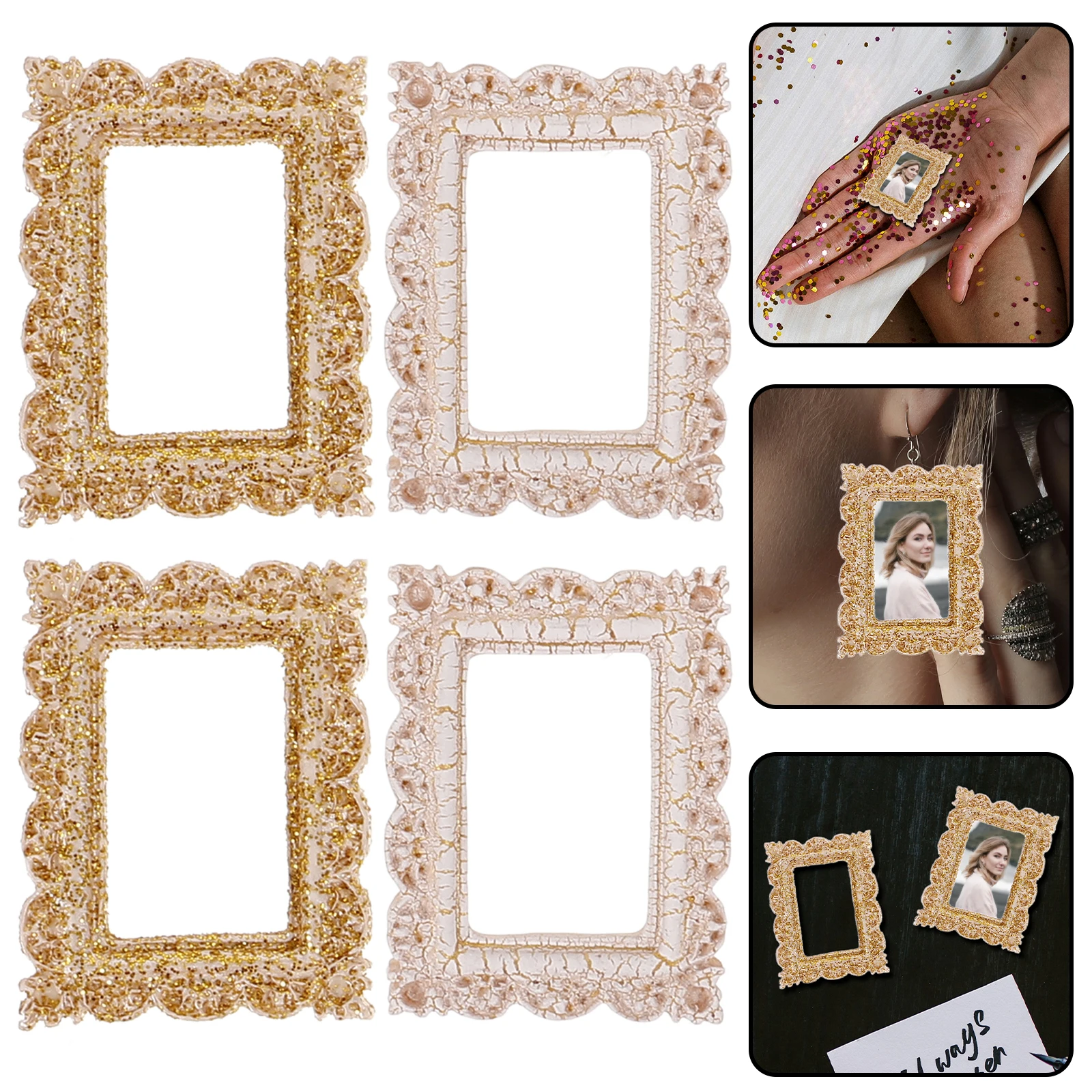 

10pcs Mini Vintage Photo Frames Resin naments DIY Craft Accessories Tiny Wallet Size Picture Frame Decorations Phone