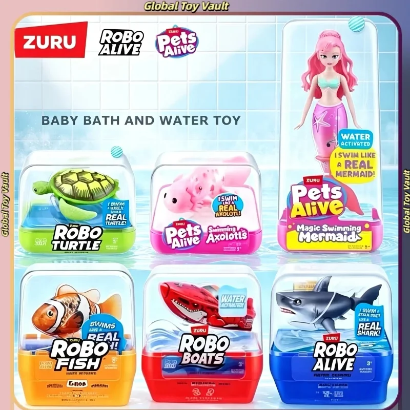Zuru Robo Alive Robo Turtle Water Activated Robotic Sea Turtle Auto Swim Walk Realistic Bath Pool Toy Toddler Kids Boys Gift