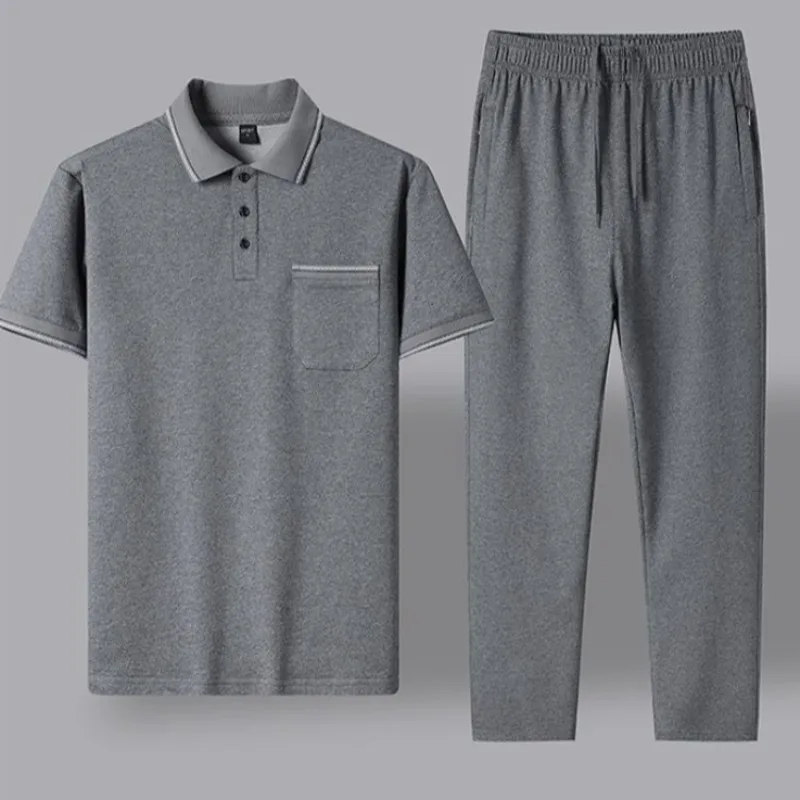 

Men's Summer Sportswear Set Short Sleeve Collar Polo Shirt Casual Set Middle Aged Elderly Dad Fashionable Clothes