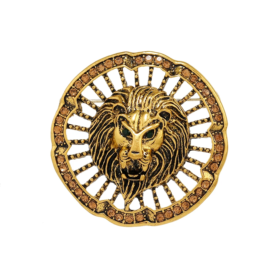 Morkopela Lion Head Pin Brooch Metal Brooches for Men Rhinestone Animal Lions Brooch Suit Shirt Collar Pins Jewelry Accessories