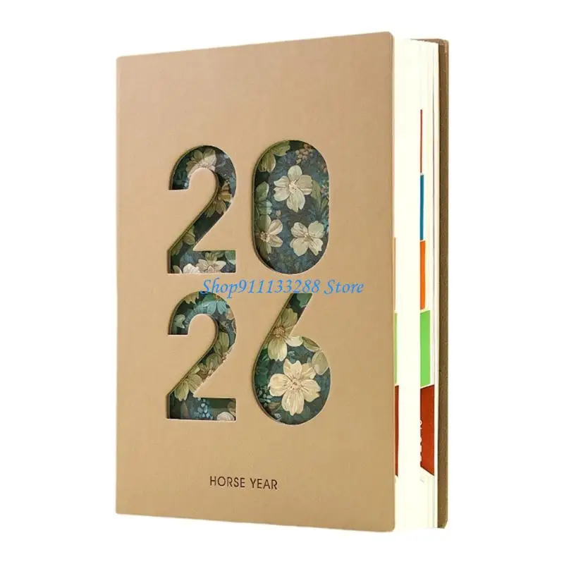 G88D Ежедневник на 2026 год, 400 страниц, датированный, кожаный, в мягкой обложке, академический ежедневник с красочной отметкой