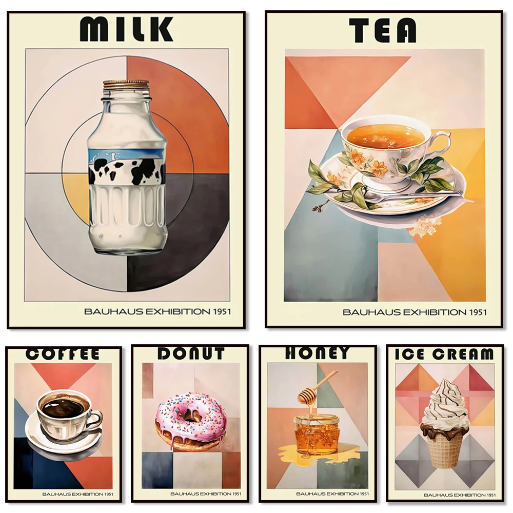 Lemonade, whiskey, water mint, orange juice, grape juice, coffee, honey, ice cream, milk, tea, donut kitchen typographic poster