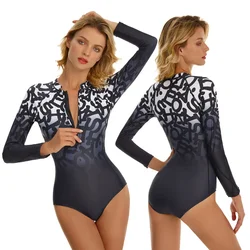 Bañador de una pieza para mujer, traje de baño de manga larga con estampado Floral, Monokini, ropa de playa, novedad de 2022