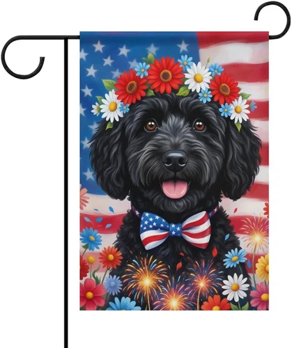 4Th of July Black Golden Doodle Garden Flag Double Sided 12X18 Garden Yard House 705353195785 AAV