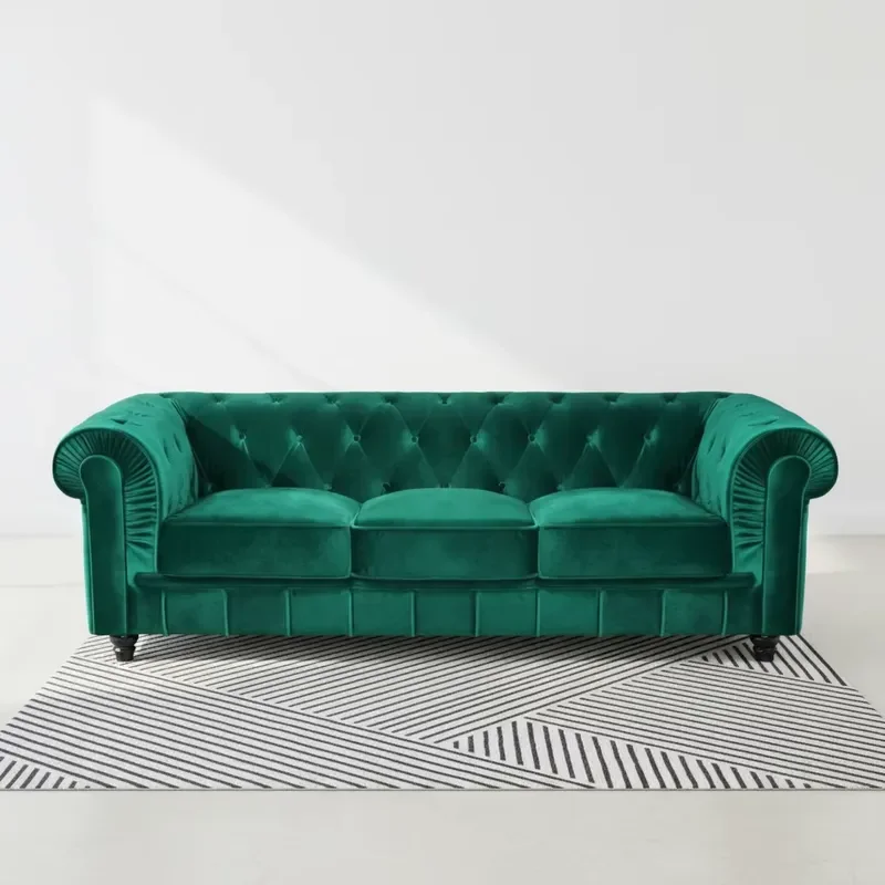 Laynsino Nordic Hot Sale Living Room Furniture Velvet Long Couches Modern High Quality 3 Seater Velvet Chesterfield