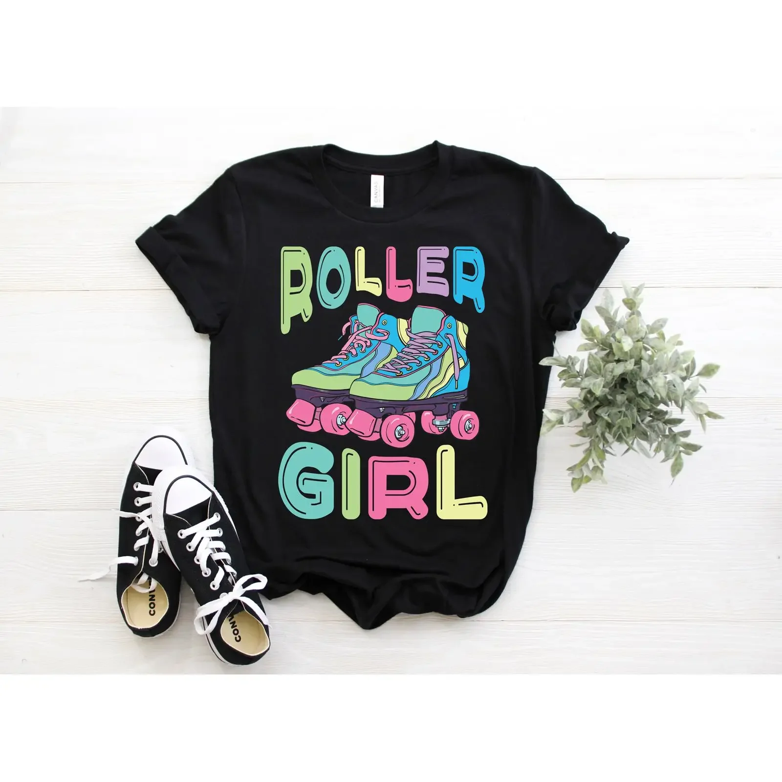 Roller Girl T Shirt Retro Skate Derby Skating Birthday Party Top vintage Washed fashion Soft Slightly streetwear Breathable
