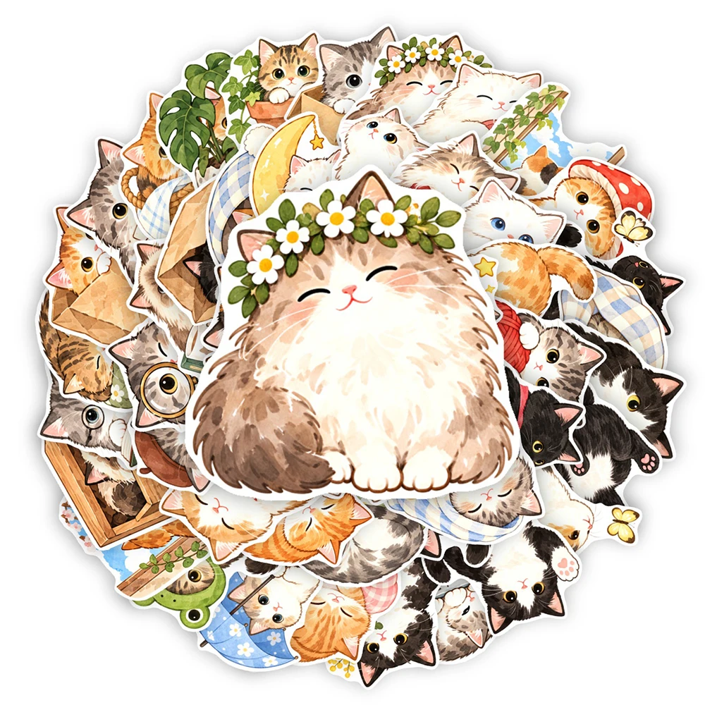 10/30/50pcs Kawaii Watercolor Cat Animal Stickers Cute Cartoon Kitten Decals Stationery Phone Laptop Diary Graffiti Sticker Toy