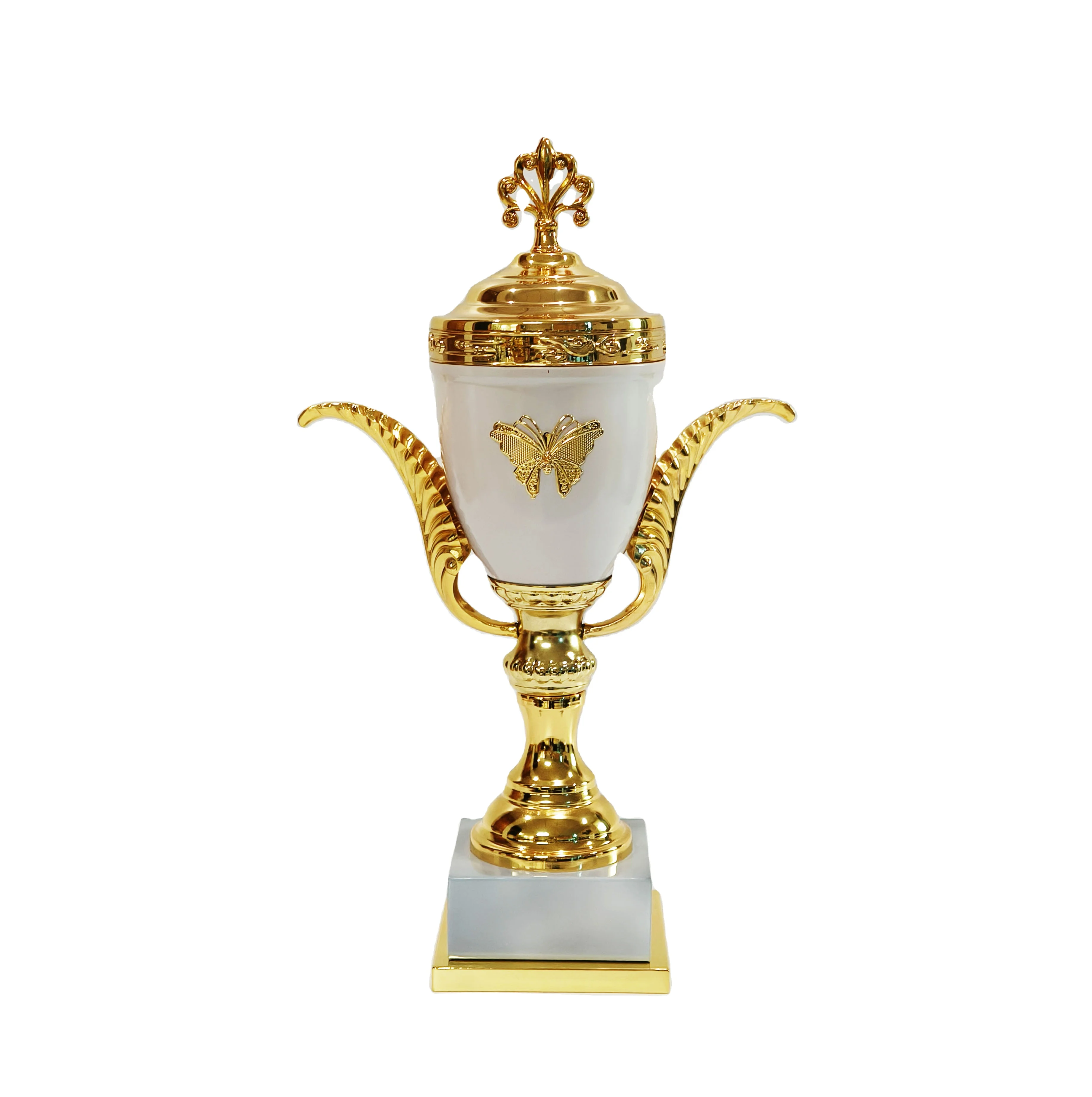 2026 New Design Golden White Trophy Cup Awards Double Ears and High End Unique Design Quality Grade Metal Custom Trophy Cup