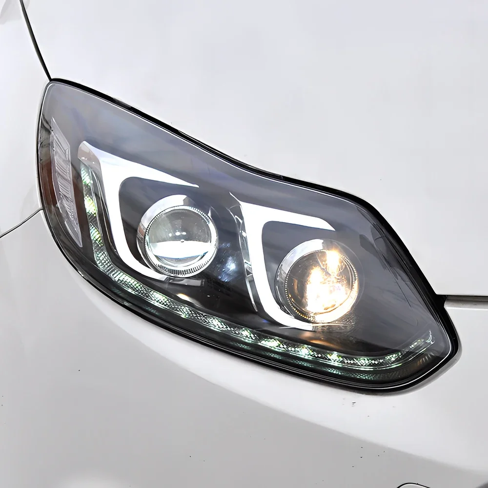 

Автомобильные передние фонари для Ford Focus 2012-2014, светодиодные автомобильные фары в сборе, модернизация, мигающий поворотник, 2 линзы проектора, аксессуары