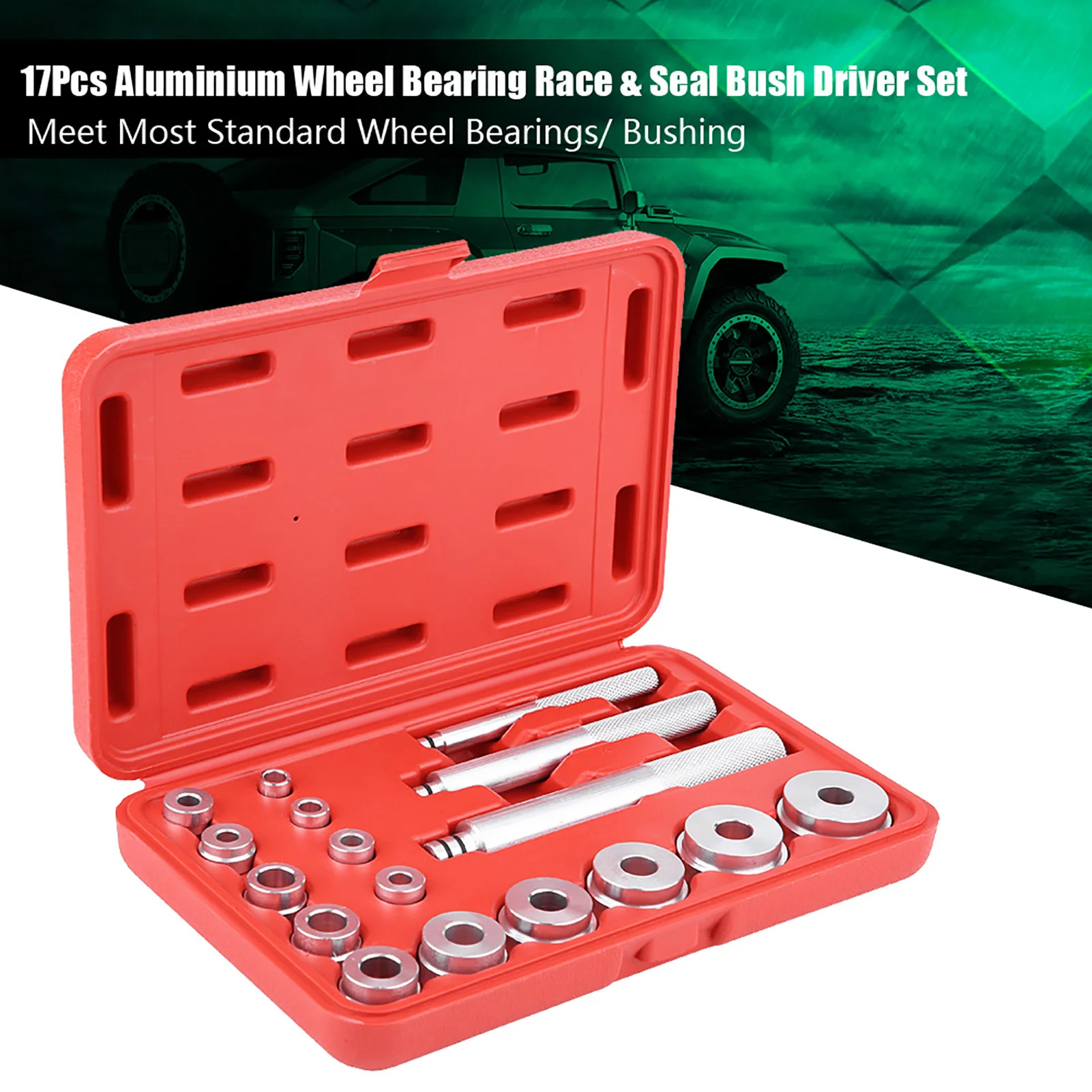 17Pcs Aluminium Wheel Bearing Race & Seal Bush Driver Set Car Garage Tool Kit with Red Case