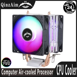 QiuzAim Computer CPU Cooler Fan 90mm 2 Heat Pipes Cooling Air-cooled Processor Intel LGA 2011 1700 2066 1200 115x x79 x99 E5 AM4