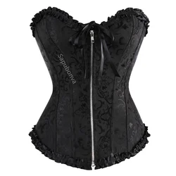 Sapubonva corsets and bustiers tops sexy women green white black white brocade corset zip vintage style corselet overbust ladies