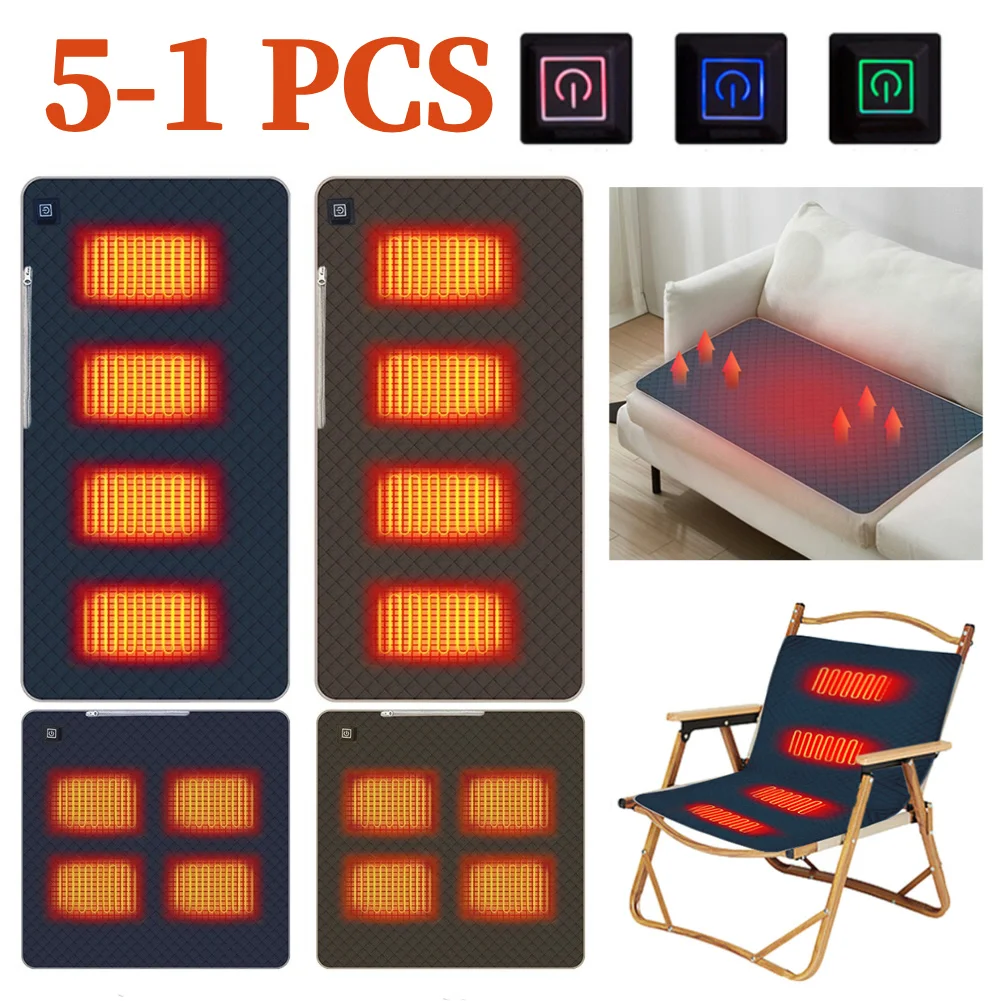 4 Heated Areas Camping Chair Heated Cushion 3 Adjustable Temperature Heated Chair Cushion Type C/USB Charging for Outdoor Travel