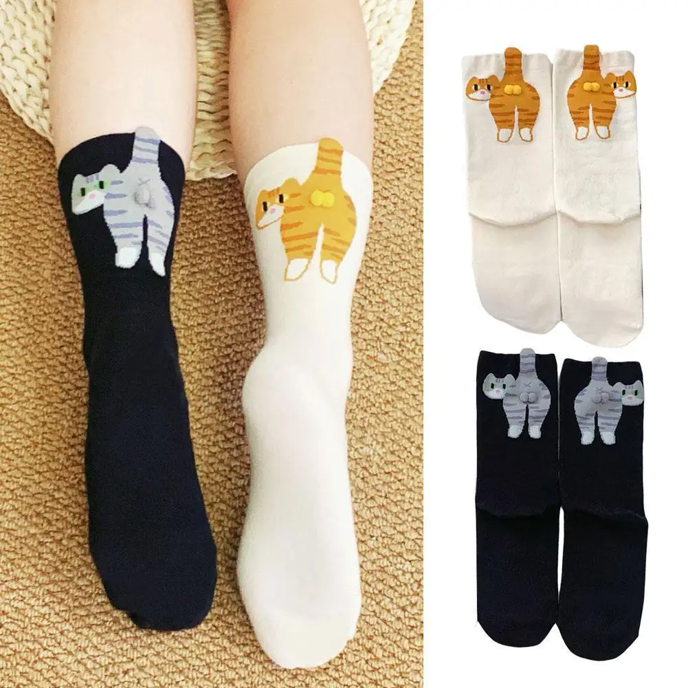 かわいい猫の卵靴下ミッドカーフ日本製ストッキング女性のための秋冬ソフト快適な吸汗性通気性カップル靴下