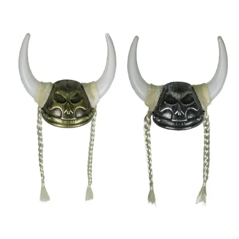 573B Pirate Horned Helmets Hat With Braids For Halloween Party and Music Festivals