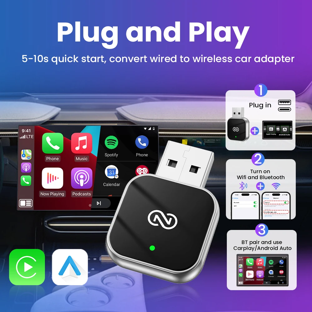NEW 2in1 Wireless CarPlay Android Auto Adapter Smart Dongle Plug And Play For Peugeot 208 2008 308S 301 308 SW Expert Rifter