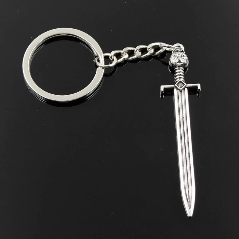 New Fashion Men 30mm Car Keychain DIY Metal Holder Chain Vintage Sword Cat 66x15mm Silver Color Pendant Gift