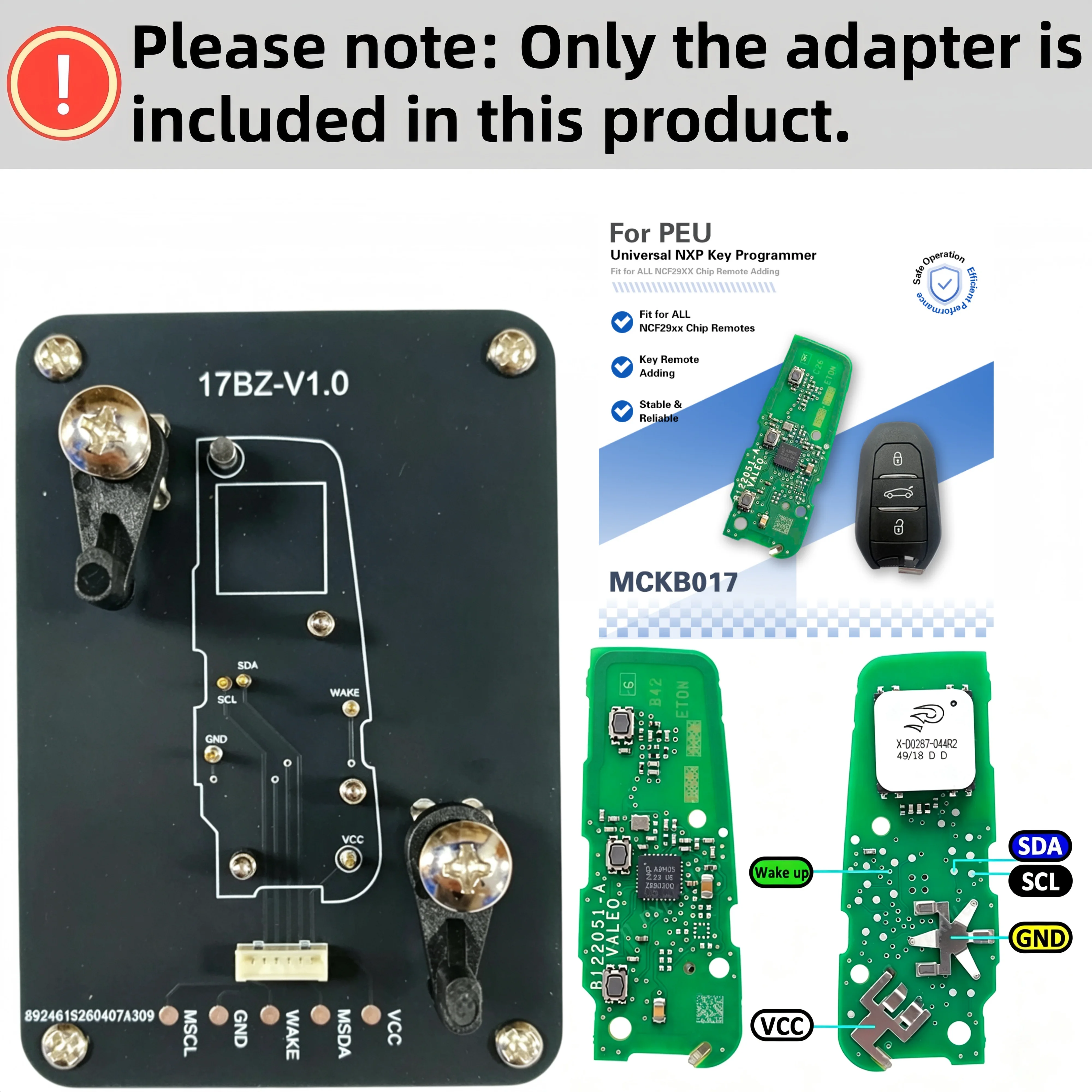 Mckb017/144 Adapter, Suitable for Peugeot Smart Remote Keys, Compatible with Nxp Killer Kd Xhorse... Devices for Solder-Free Reading, Writing, and Cloning